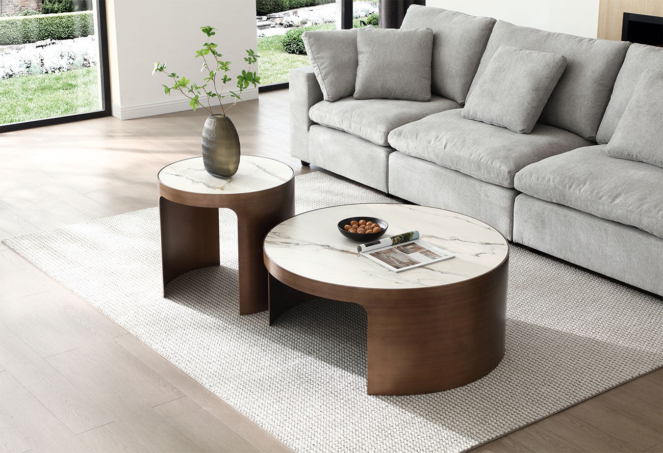 JnmFurniture.com Occasional Tables Monolith Coffee Table | Modern Ceramic Coffee Table with Brushed Bronze Base