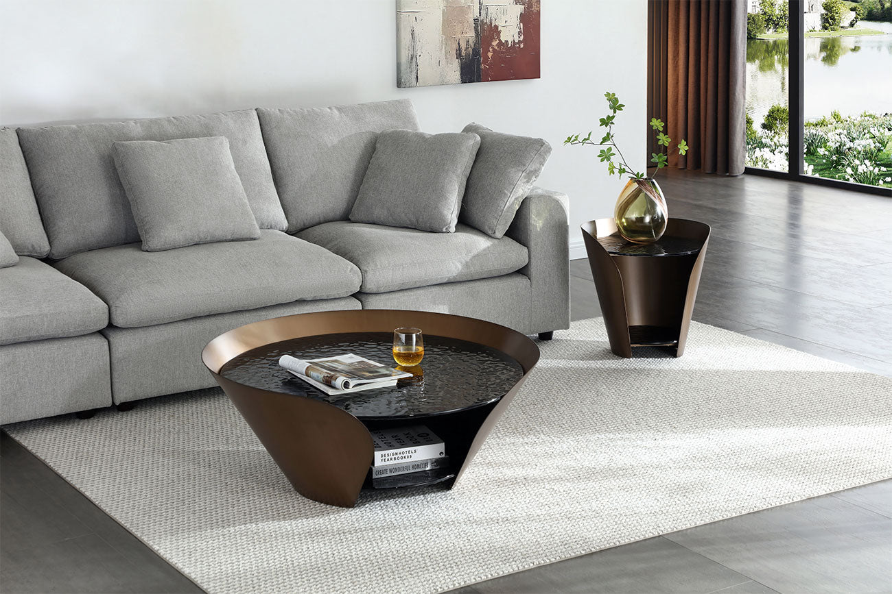 JnmFurniture.com Occasional Tables Vanta End Table | Modern Glass Side Table with Bronze Base