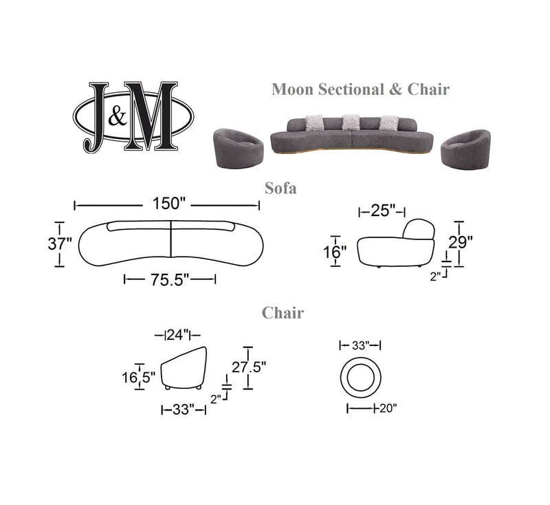 Moon Fabric Sectional in Dark Grey | J&M Furniture